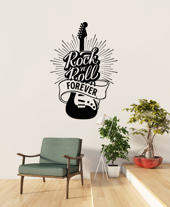 Vinyl Wall Decal Rock'n'roll Forever Electric Guitar Teen Room Stickers Mural (g8086)