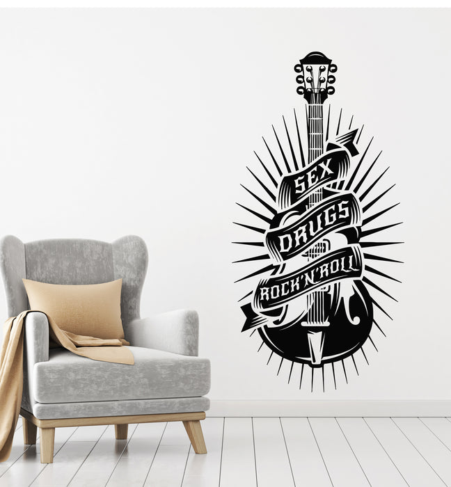 Vinyl Wall Decal Music Phrase Rock And Roll Guitar Instrument Stickers Mural (g4522)