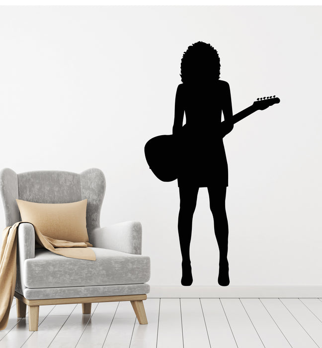 Autocollant mural en vinyle Fille avec guitare Guitariste Musique Pop Jouant des autocollants muraux (g297)