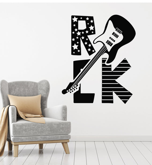 Vinyl Wall Decal Electric Guitar Music Rock Words Forever Free Stickers Mural (g1206)