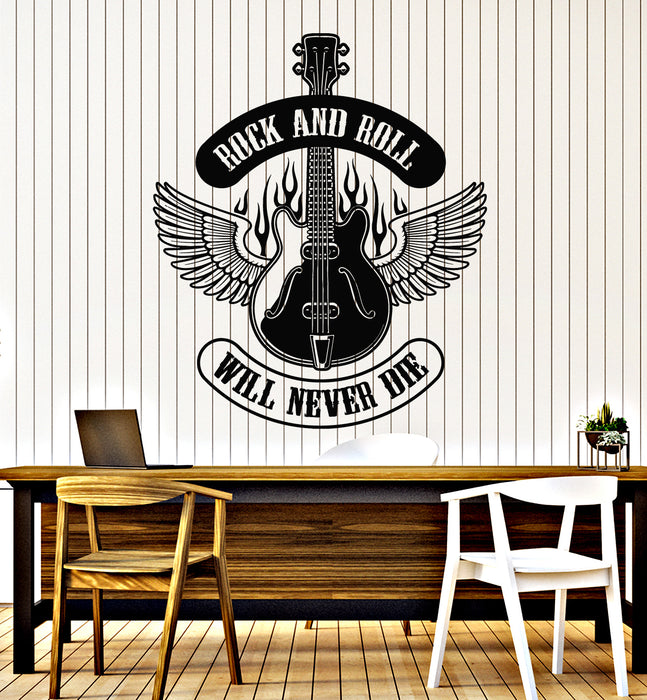 Vinyl Wall Decal Rock And Roll Guitar With Wings Music Festival Stickers Mural (g7147)