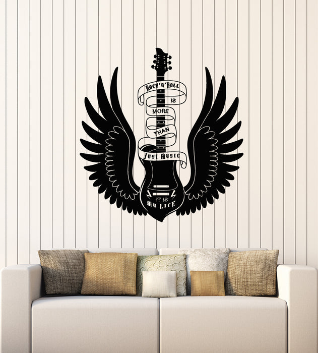 Vinyl Wall Decal Rock&Roll Just Music Guitar Instrument Wings Stickers Mural (g4176)