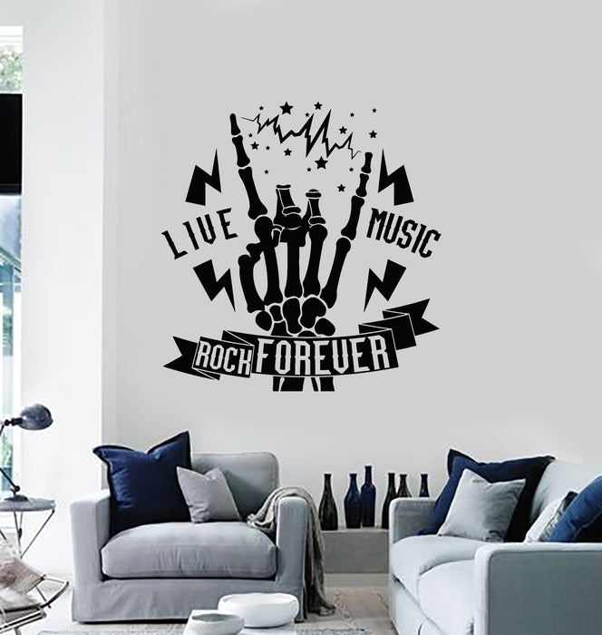 Vinyl Wall Decal Rock-n-Roll Forever Rock Fingers Live Music Stickers Mural (g4179)