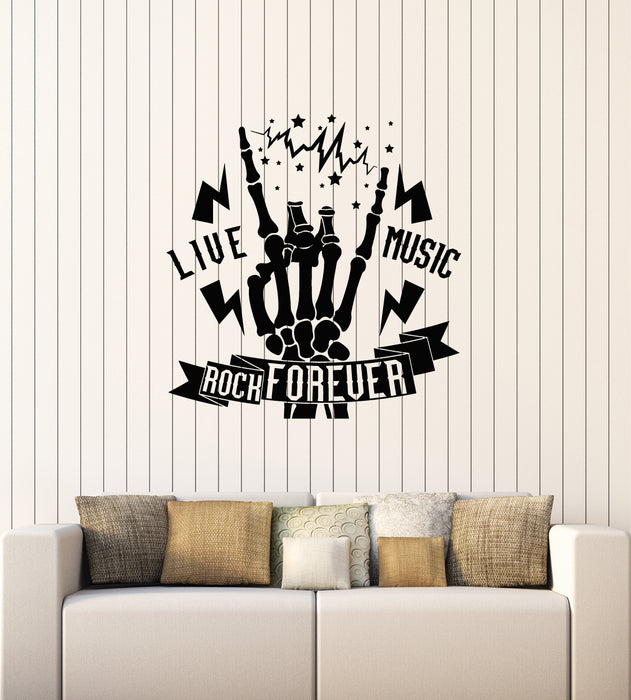 Vinyl Wall Decal Rock-n-Roll Forever Rock Fingers Live Music Stickers Mural (g4179)