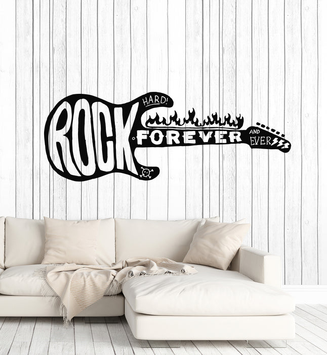 Vinyl Wall Decal Fire Electric Guitar Music Hard Rock Metal Teen Room Stickers Mural (g2975)