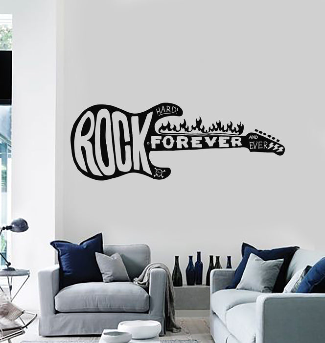 Vinyl Wall Decal Fire Electric Guitar Music Hard Rock Metal Teen Room Stickers Mural (g2975)