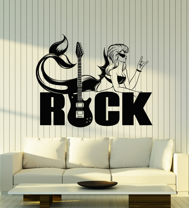 Vinyl Wall Decal Rock Mermaid With Sunglasses Electric Guitar Stickers Mural (g5681)