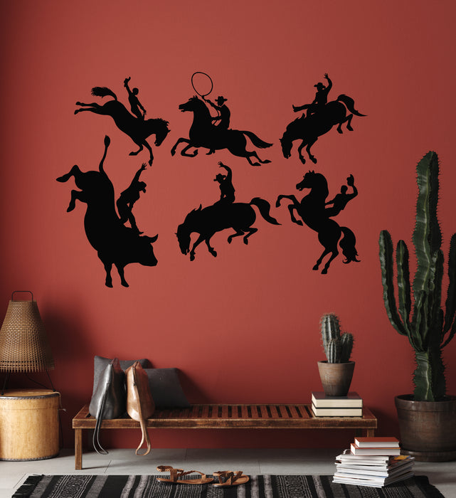 Vinyl Wall Decal Man Riding Horse Rodeo Wild West Bull  Stickers Mural (g7126)