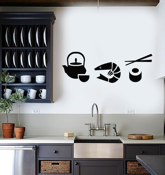 Vinyl Wall Decal Shrimp Tea Maker Cup Rolls Sushi Kitchen Restaurant Stickers Mural (g553)