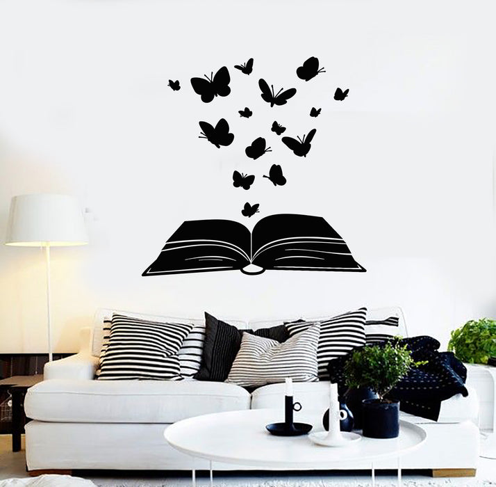 Vinyl Wall Decal Butterfly Open Book Reading Romantic Style Stickers Mural (g1027)