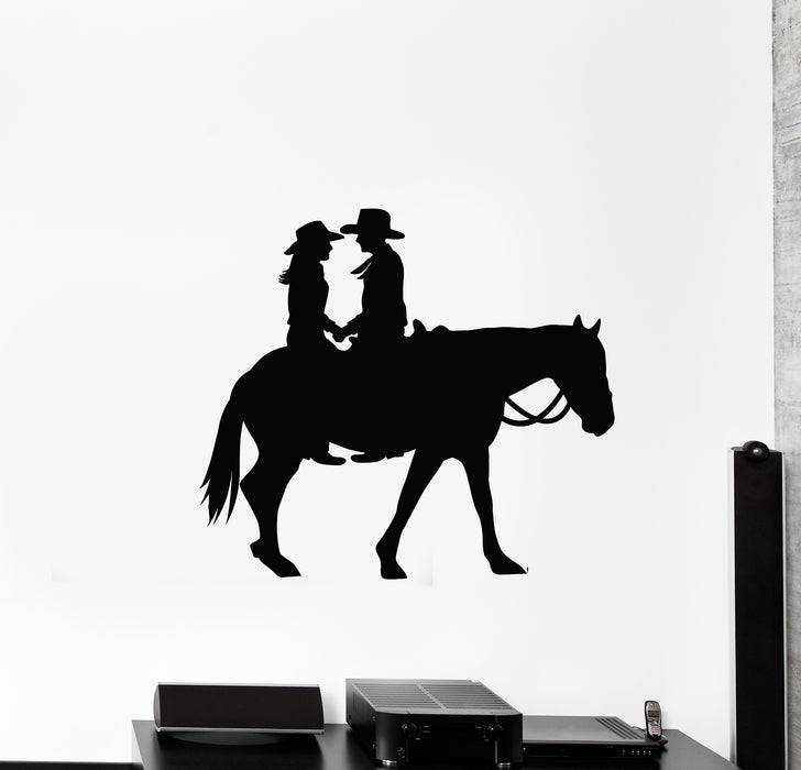 Vinyl Wall Decal Love Western Romance Cowboy Couple Lovers Horse Stickers Mural (g827)