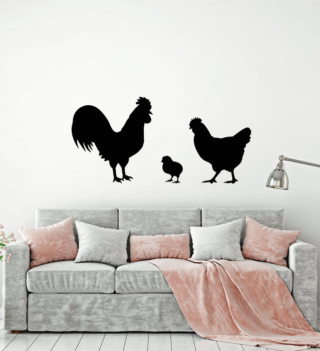 Vinyl Wall Decal Chicken Rooster Chick Bird Farm Village House Pets Stickers Mural (g1711)