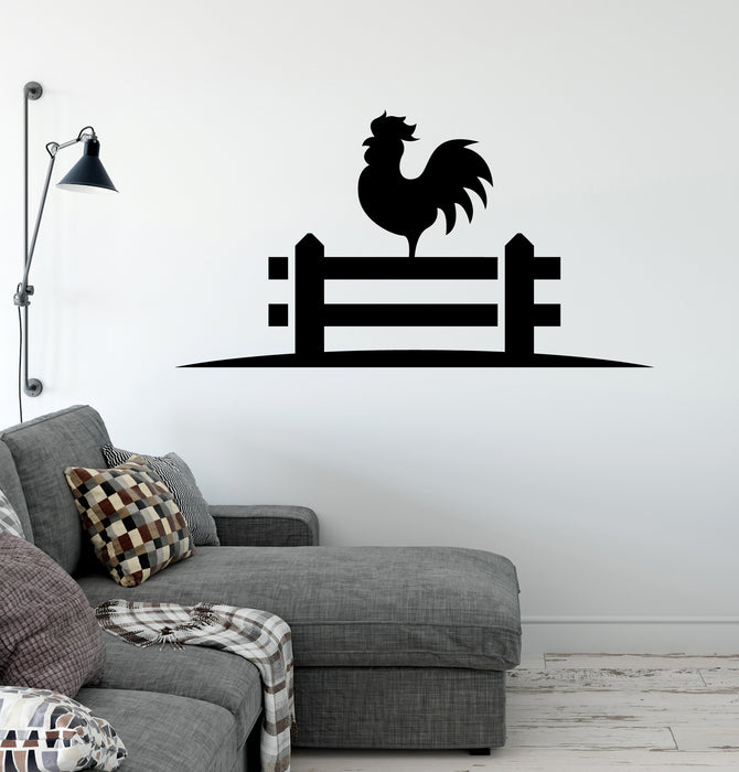 Rooster on Fence Vinyl Wall Decal Decor for Kitchen Cafe Meat Shops Stickers Mural (k025)