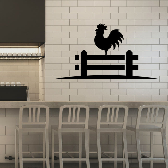 Rooster on Fence Vinyl Wall Decal Decor for Kitchen Cafe Meat Shops Stickers Mural (k025)