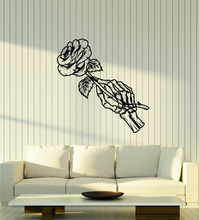 Vinyl Wall Decal Death Skeleton Hand Skull Bones Flower Rose  Stickers Mural (g1981)