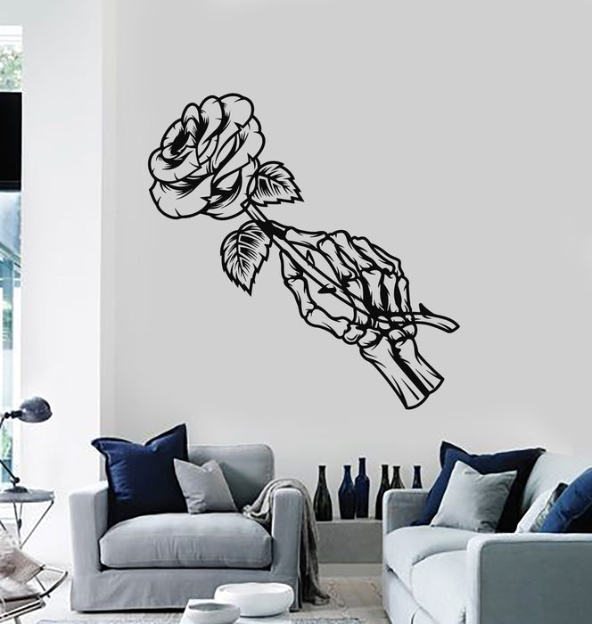 Vinyl Wall Decal Death Skeleton Hand Skull Bones Flower Rose  Stickers Mural (g1981)