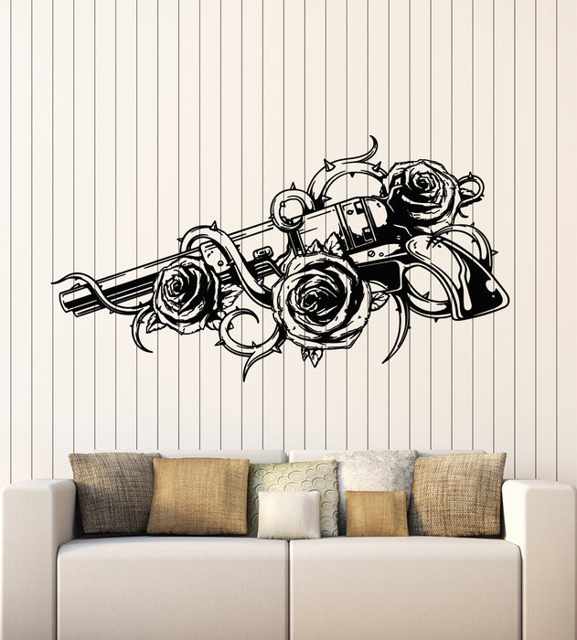 Vinyl Wall Decal Weapon Flower Roses Gun Romance Interior Stickers Mural (g5609)