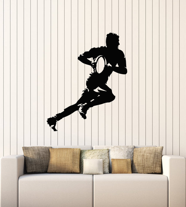 Vinyl Wall Decal Rugby Player with Ball Silhouette Sports Decor Art Stickers Mural (ig5520)