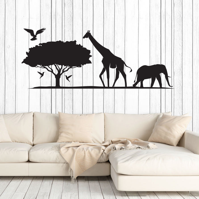 Safari Vinyl Wall Decal Animals Eliphant Giraffe Hummingbird Nature Stickers Mural (k104)