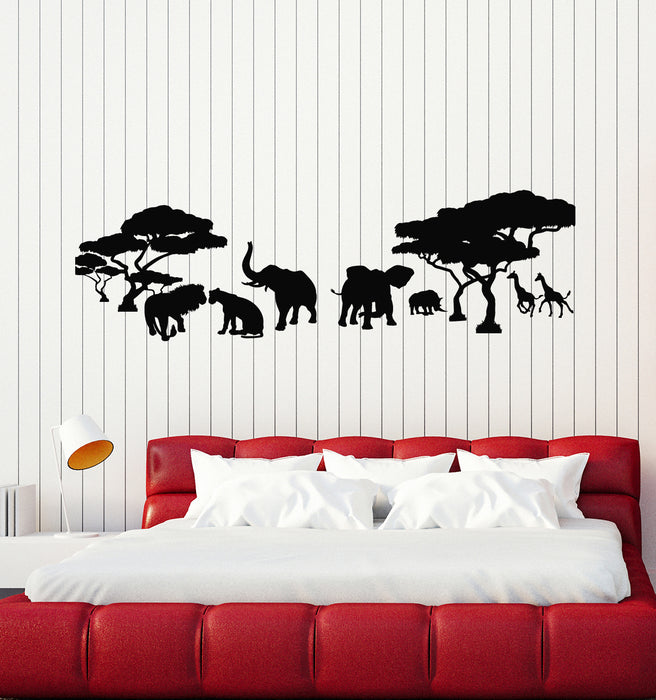 Vinyl Wall Decal Savanna African Continent Lion Family Elephants Giraffes Stickers Mural (g1556)