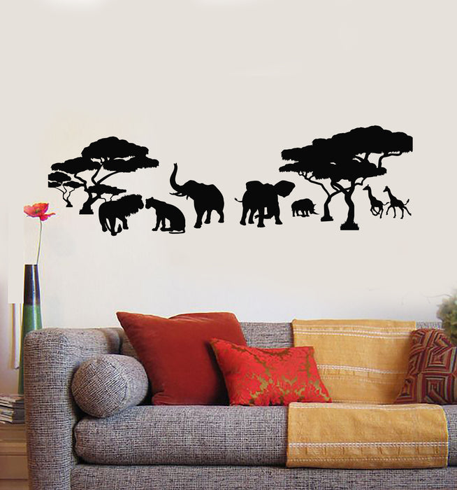 Vinyl Wall Decal Savanna African Continent Lion Family Elephants Giraffes Stickers Mural (g1556)