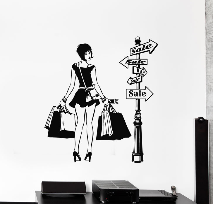 Vinyl Wall Decal Girl Shopping Discount Sale Clothing Shop Store Decor Stickers Mural (g1171)