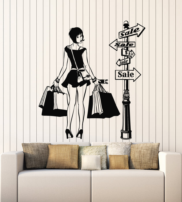 Vinyl Wall Decal Girl Shopping Discount Sale Clothing Shop Store