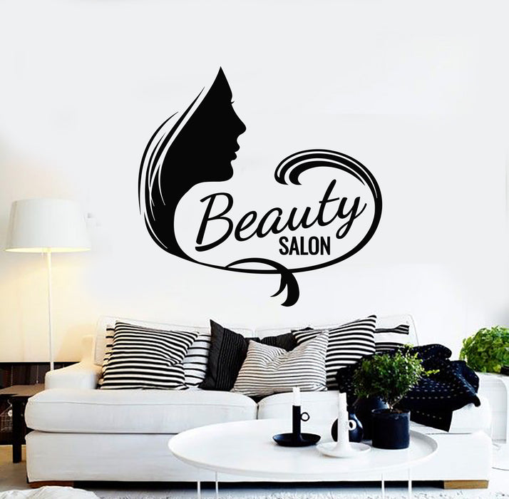 Vinyl Wall Decal Beauty Salon Beautiful Girl Long Hair Hairdresser Stickers Mural (g759)
