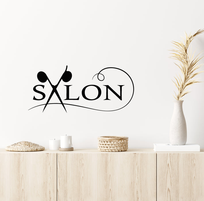 Vinyl Wall Decal Beauty Hair Salon Tools Lettering Scissors Stickers Mural (g4733)