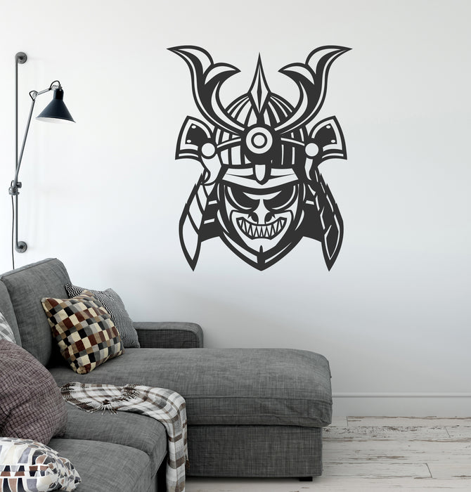 Samurai Helmet Vinyl Wall Decal Japanese Mask Warrior Fighter Stickers Mural (k043)