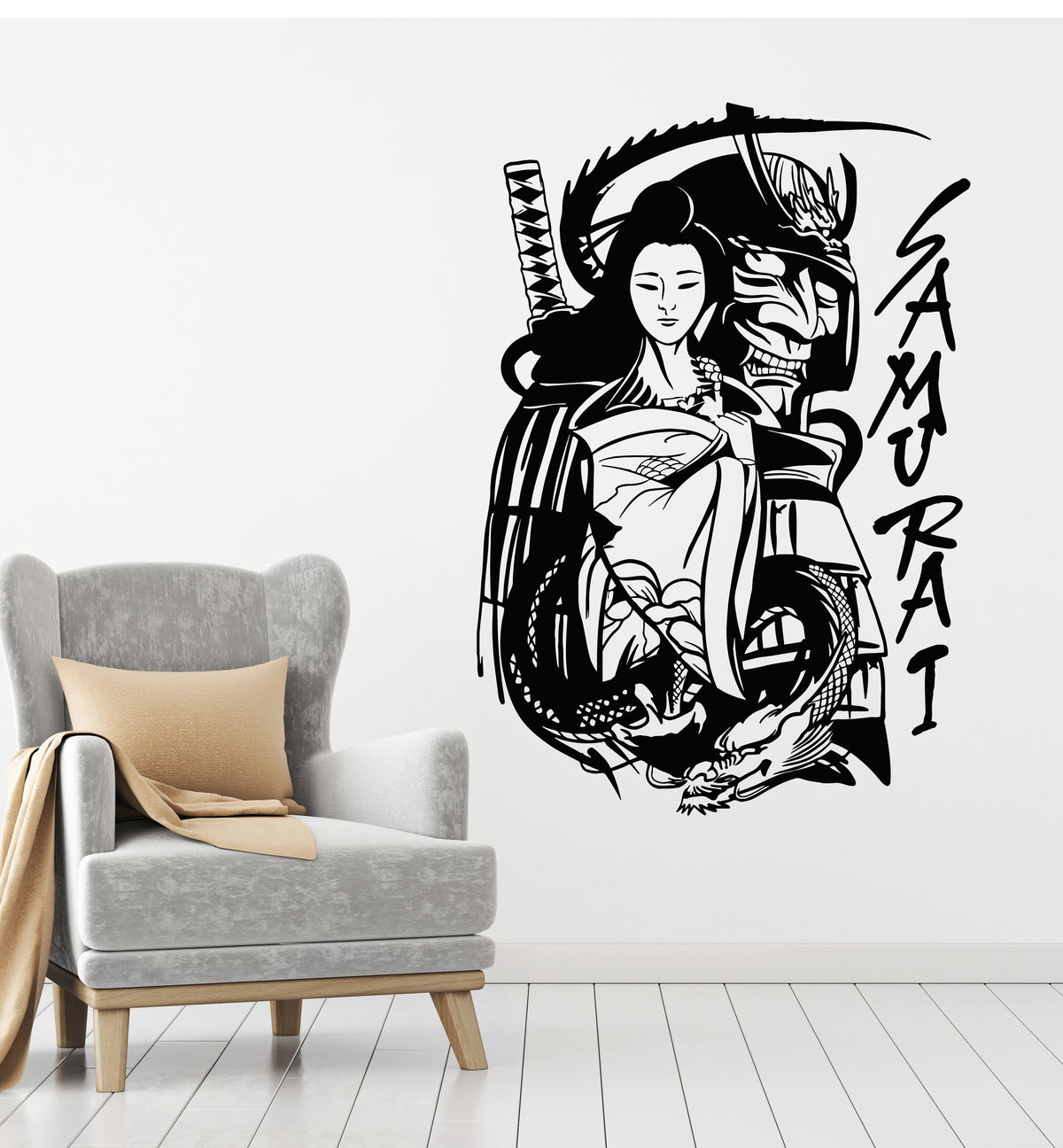 Vinyl Wall Decal Samurai Japanese Warrior Geisha Dragon Stickers Mural ...