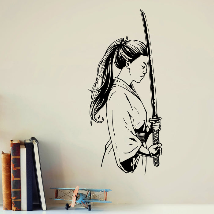 Samurai Vinyl Wall Decal Katana Beautiful Woman Japan Warrior Stickers Mural (k167)