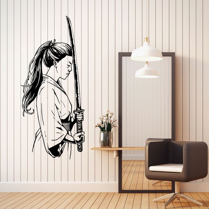 Samurai Vinyl Wall Decal Katana Beautiful Woman Japan Warrior Stickers Mural (k167)