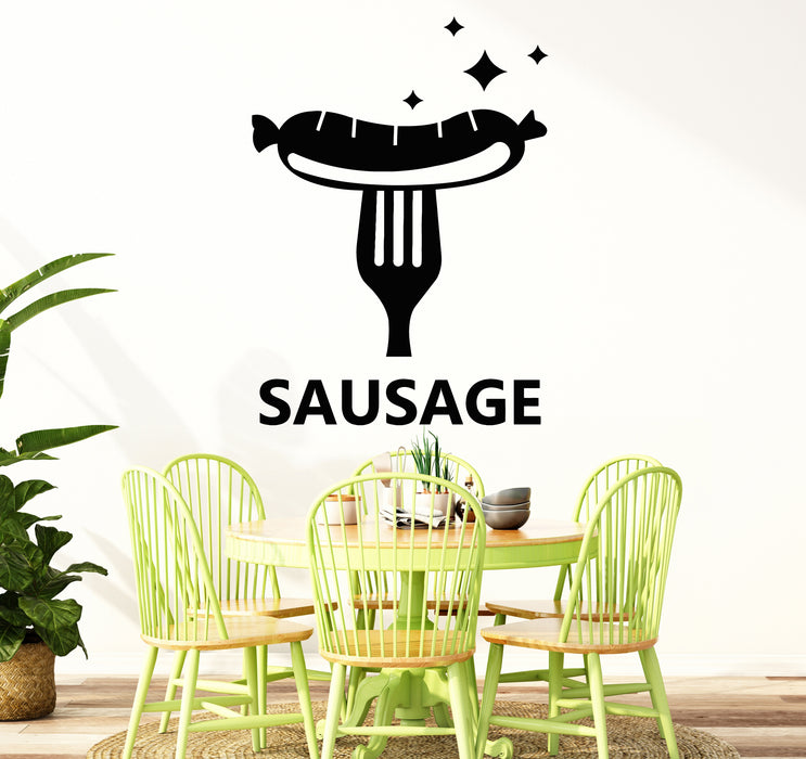 Vinyl Wall Decal BBQ Grilled Sausage On Fork Glyph Grill Menu Stickers Mural (g7117)
