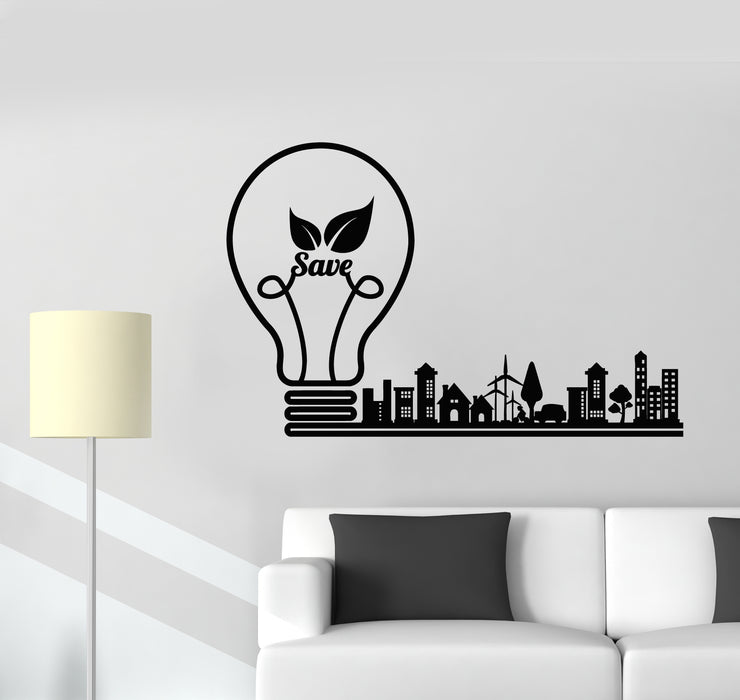 Vinyl Wall Decal Energy Saving Nature Lamp Save Ecology City Stickers Mural (g4051)