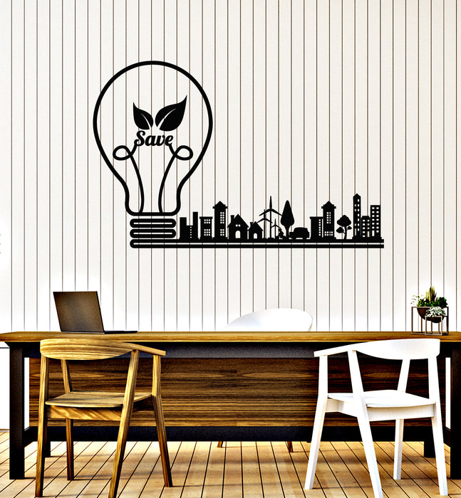 Vinyl Wall Decal Energy Saving Nature Lamp Save Ecology City Stickers Mural (g4051)