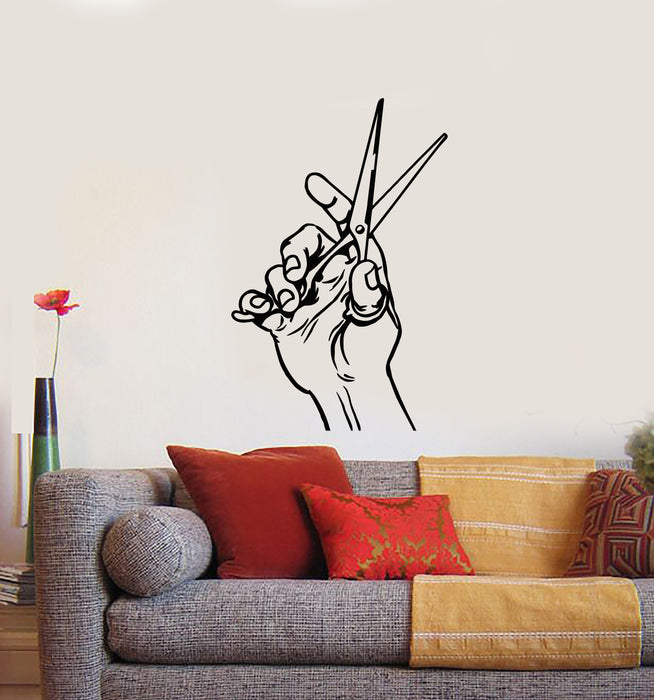 Vinyl Wall Decal Scissors In Hand Barber Shop Hair Hairstyle Beauty Salon Stickers Mural (g253)