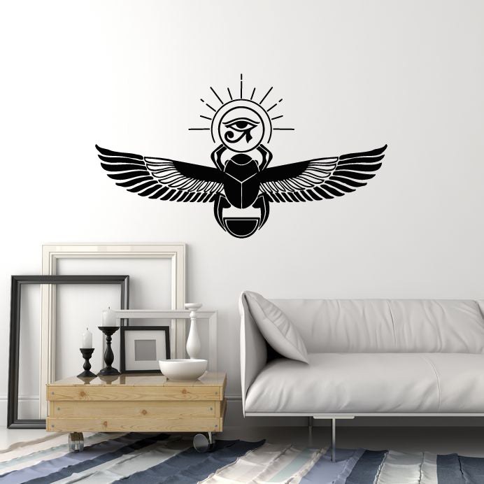 Vinyl Wall Decal Scarab With Wings Eye Egyptian Symbol Decor Stickers Mural (g5959)