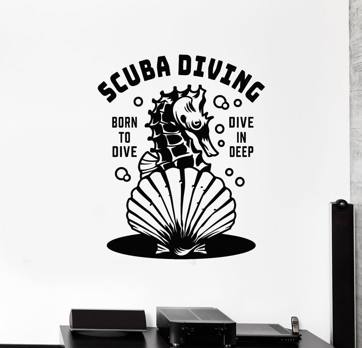 Vinyl Wall Decal  Scuba Diving Extreme Sport Seahorse Dive In Deep Water Stickers Mural (g3964)