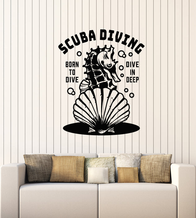 Vinyl Wall Decal  Scuba Diving Extreme Sport Seahorse Dive In Deep Water Stickers Mural (g3964)