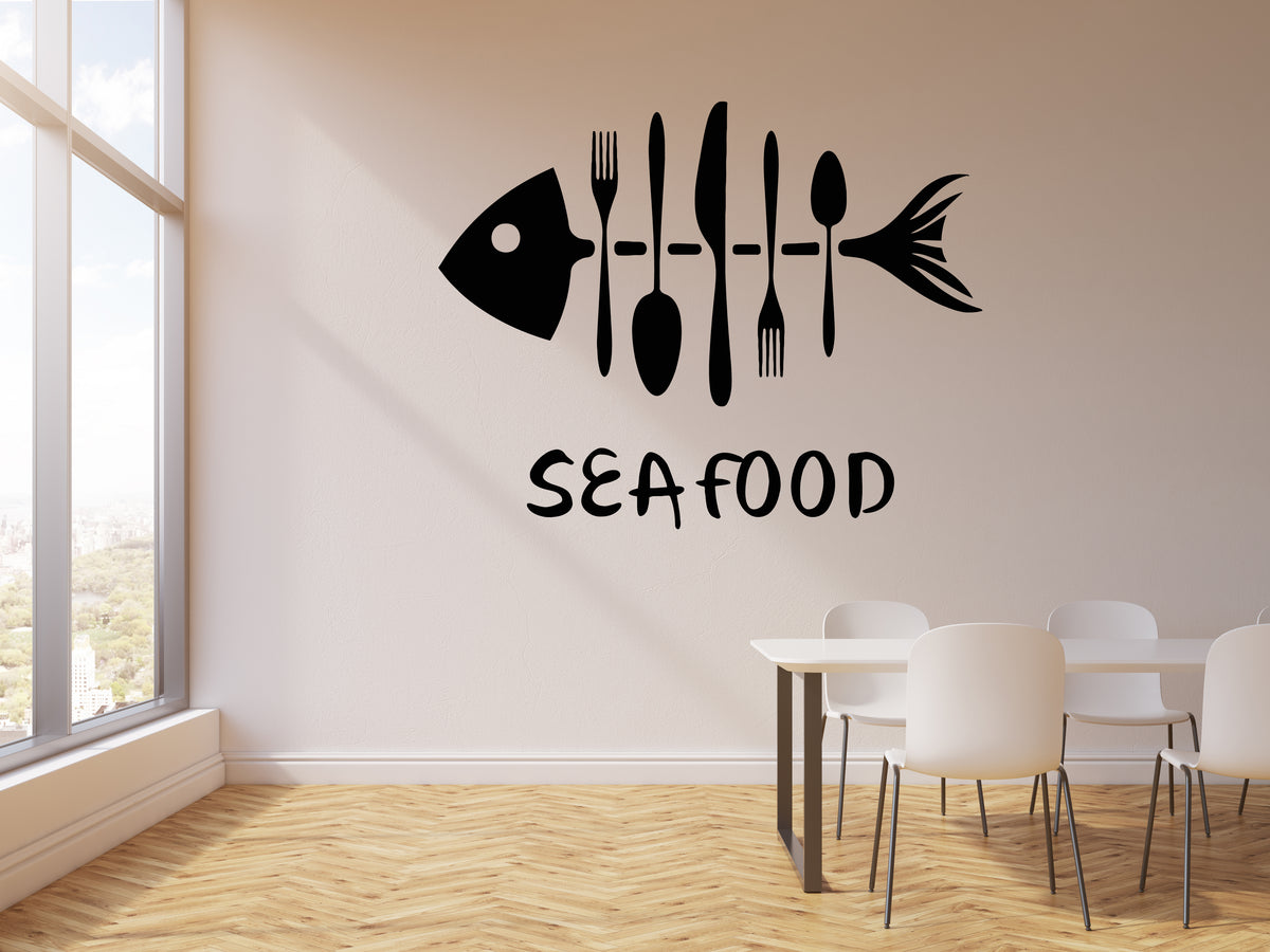Vinyl Wall Decal Seafood Fish Forks Knives Cafe Restaurant Stickers Mu ...