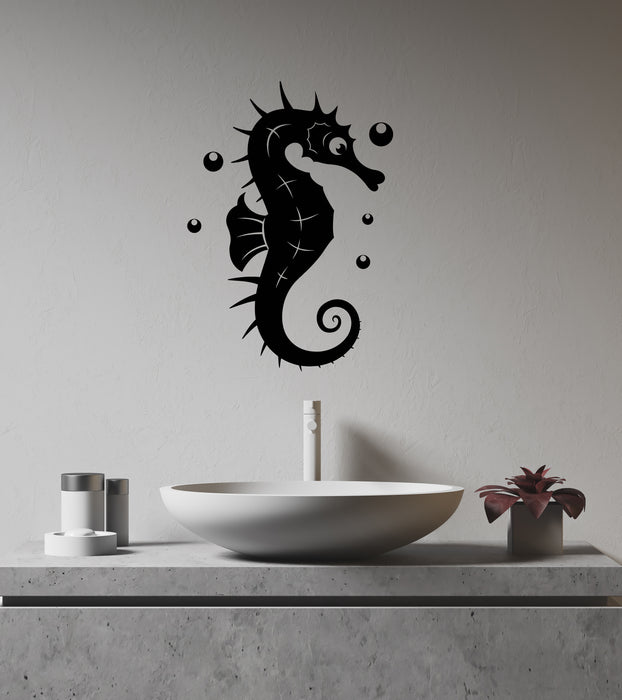 Vinyl Wall Decal Seahorse Marine Sea Animal Water Bubbles Bathroom Interior Stickers Mural (ig5942)