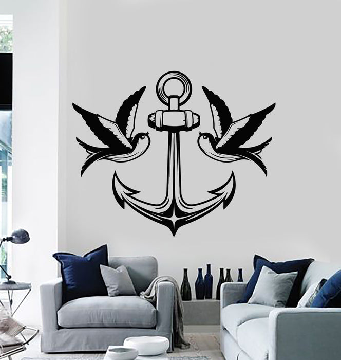 Vinyl Wall Decal Birds Swallow Anchor Sea Nautical Marine Style Stickers Mural (g984)