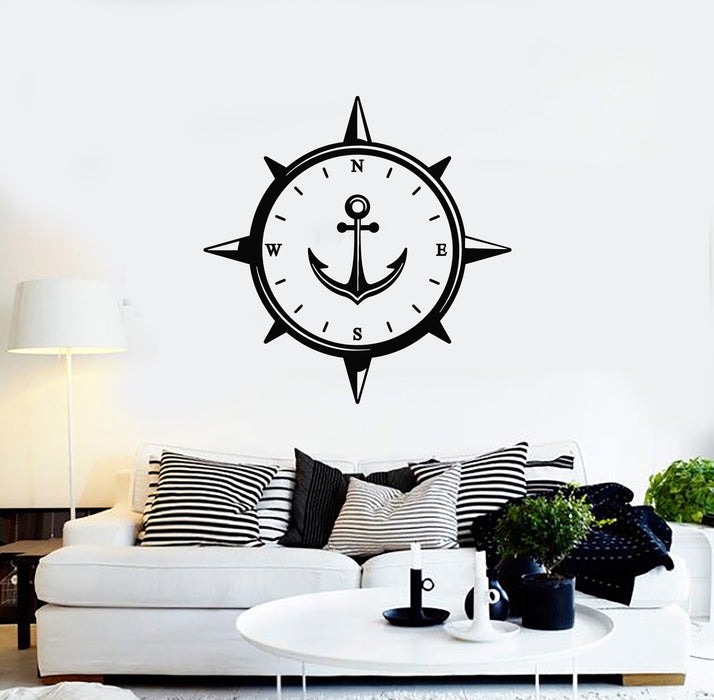 Vinyl Wall Decal Anchor Compass Sea Nautica Travel Wind Rose Stickers Mural (g815)