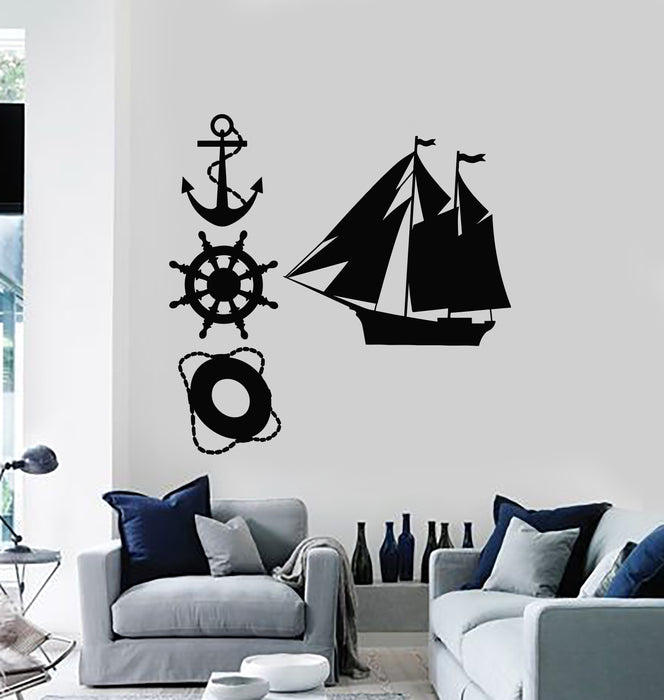 Vinyl Wall Decal Anchor Ship's Wheel lifebuoy Sailor Sea Marine Style Stickers Mural (g993)