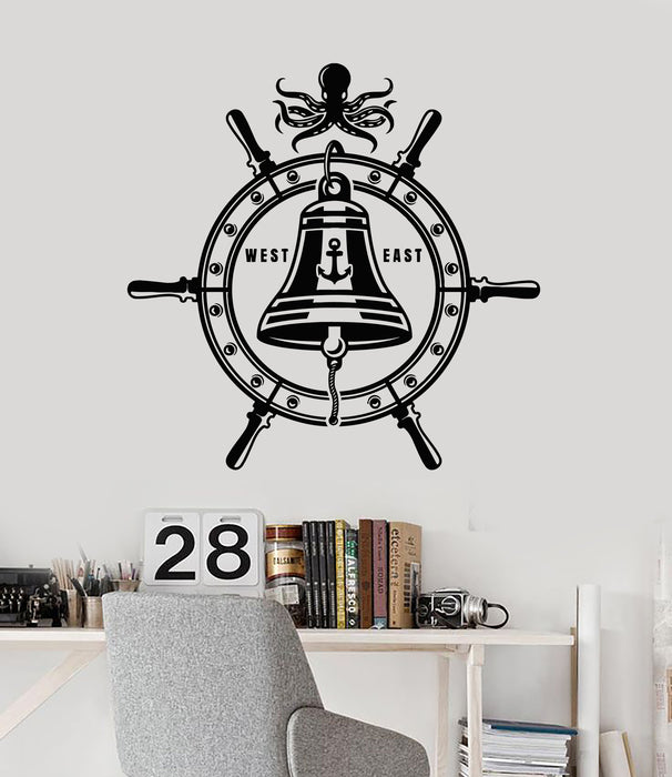 Vinyl Wall Decal Steering Wheel Sea Anchor West East Octopus Stickers Mural (g5001)