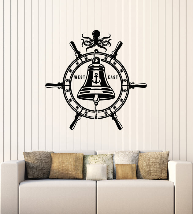 Vinyl Wall Decal Steering Wheel Sea Anchor West East Octopus Stickers Mural (g5001)