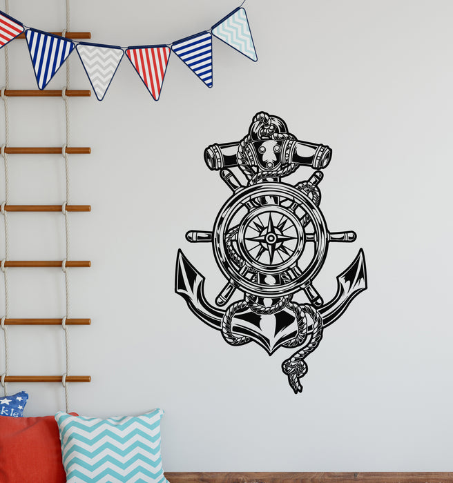 Vinyl Wall Decal Sea Ships Anchor Nautical Steering Wheel Stickers Mural (g4821)