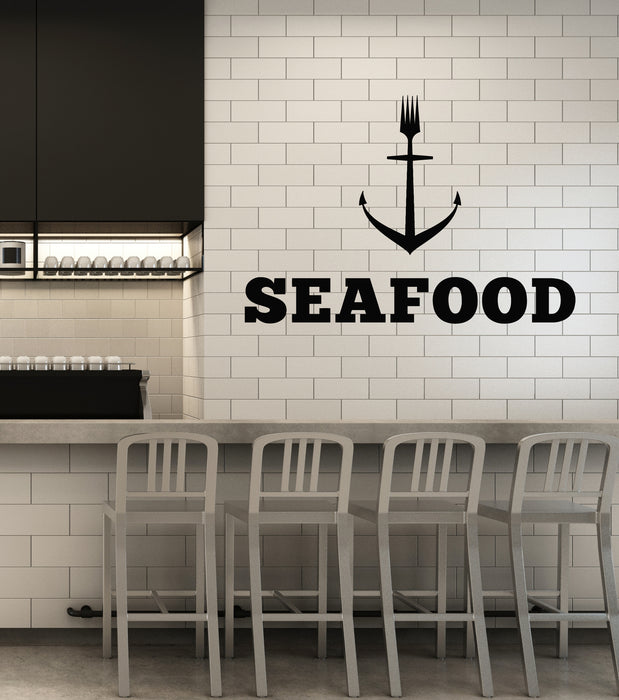 Vinyl Wall Decal Seafood Restaurant Anchor Fork Ocean Animal Stickers Mural (g2027)