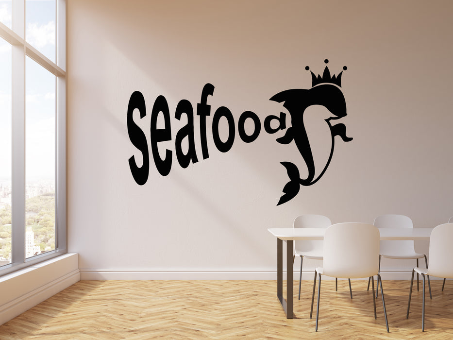 Vinyl Wall Decal Dolphin Crown Seafood Restaurant Ocean Animal Stickers Mural (g2085)